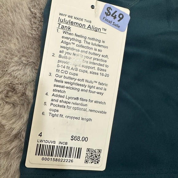 NWT Lululemon Align™ Tank Top Indochine Blue Size 4 - Picture 6 of 6